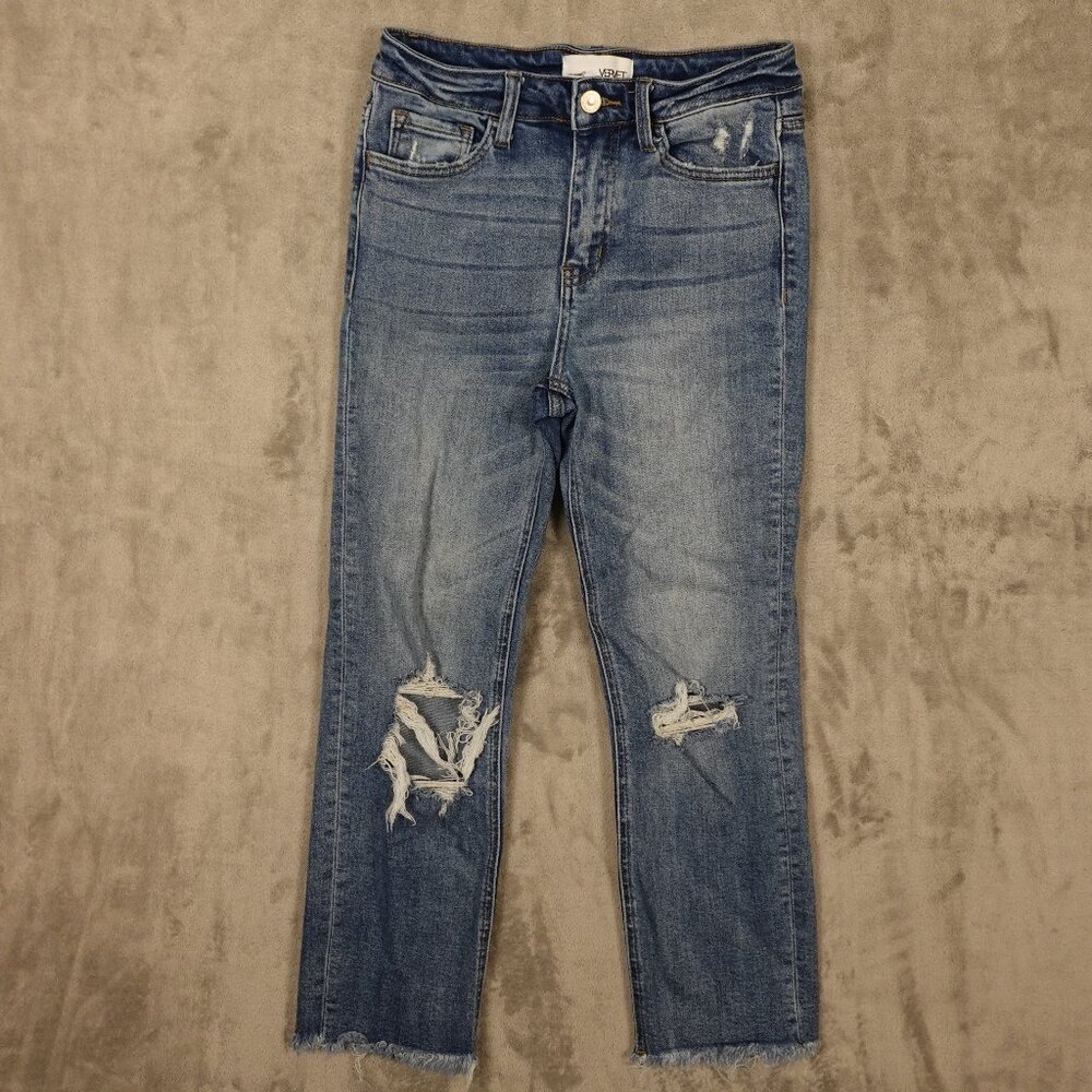 Vervet Hampton High Rise Crop Straight women's 26 blue denim distressed